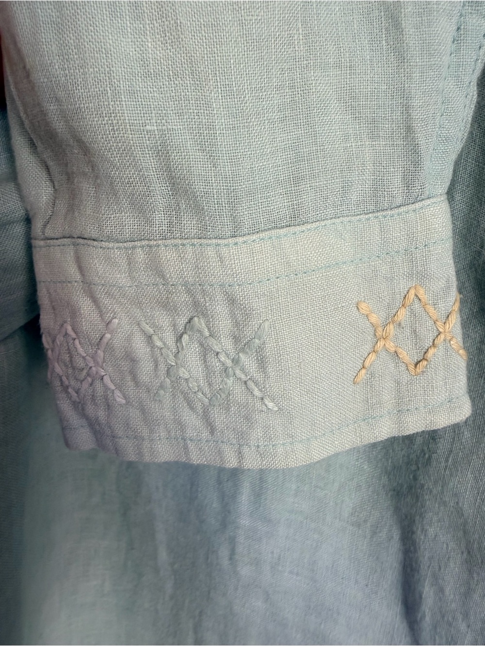 Coldwater Creek 100% Linen Embroidered Button Down Shirt Mint Green L - Picture 6 of 14